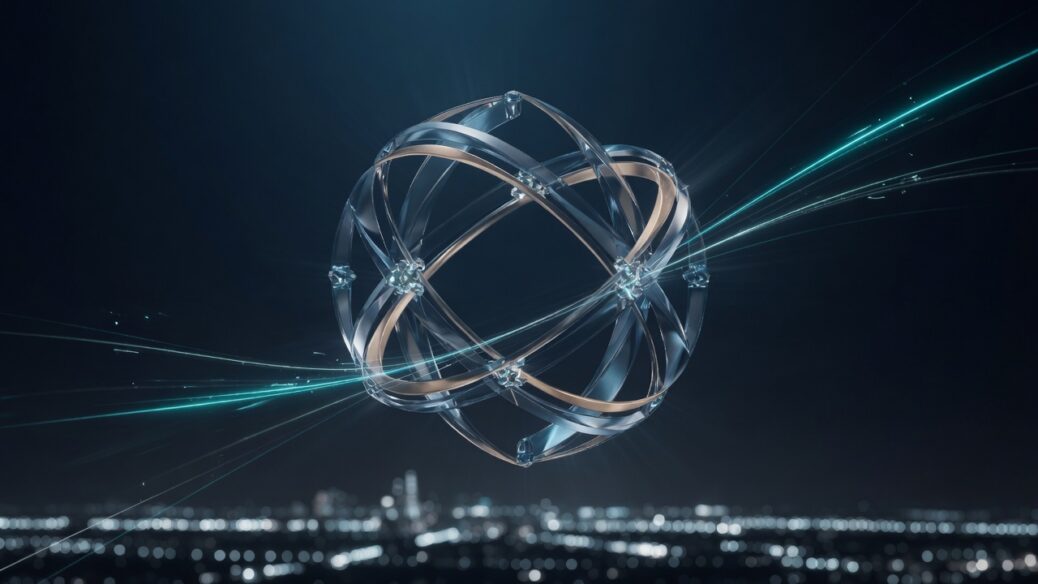 SWW Enterprises proprietary domain environment technology — enterprise capital and global integrity, abstract crystalline orbital